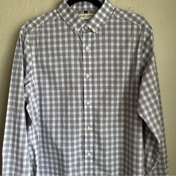 Crosby & Howard Gray White Purple Check Long Sleeve Mens Shirt Button Down Sz Lg - Picture 2 of 14